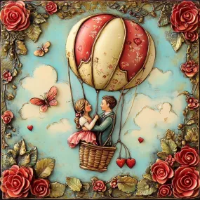 10" x 10" Couple in Hot Air Balloon Valentine's Sign (2) TTE-103