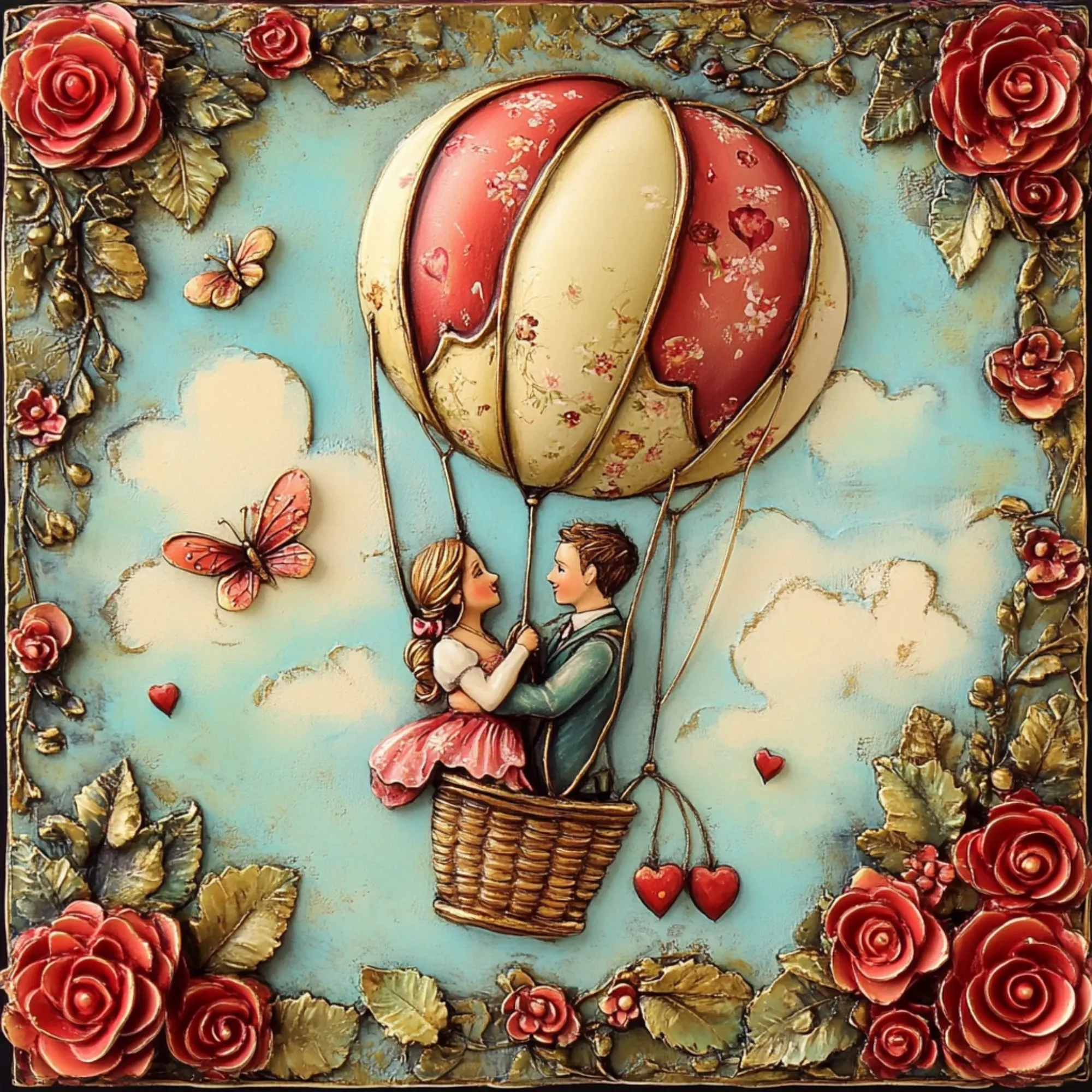 10" x 10" Couple in Hot Air Balloon Valentine's Sign (2) TTE-103