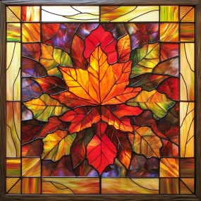 10" x 10" Fall Maple Leaf Stained Glass Window Sign TTE-054