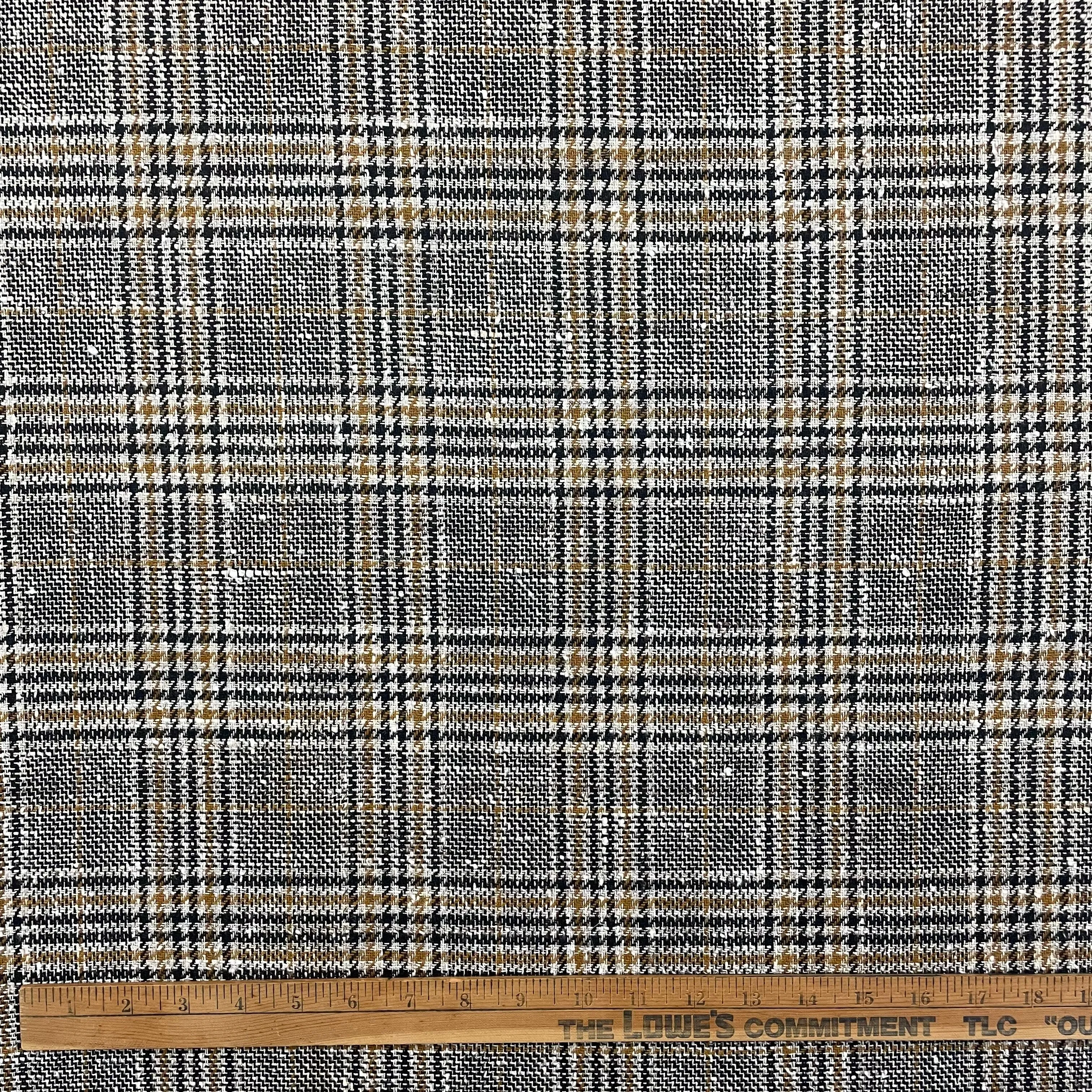 1970's Brown and Black Plaid Rayon Blend Bonded Fabric- BTY