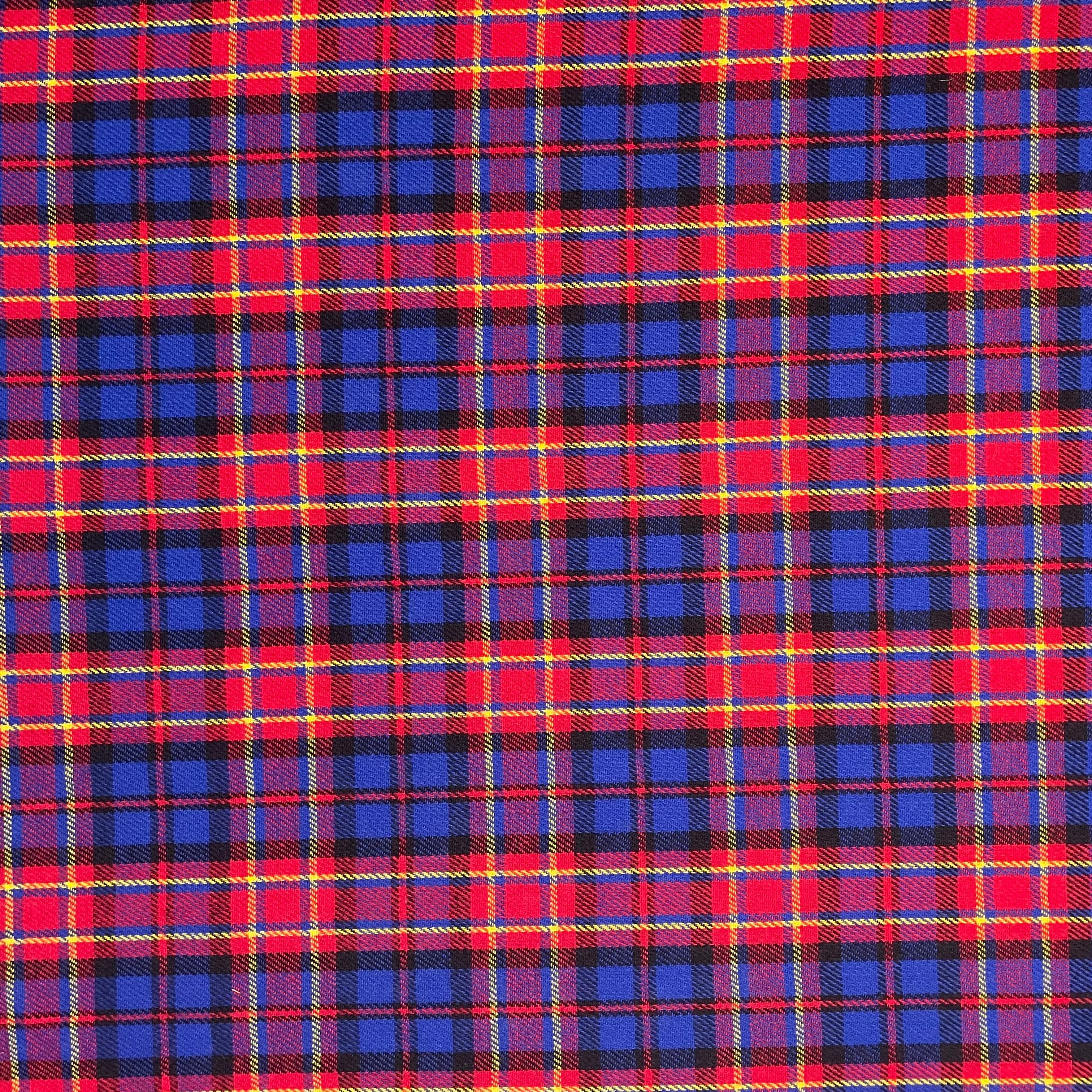 1970's Red and Blue Plaid Acrylic Bonded Backed Fabric- BTY (J6)