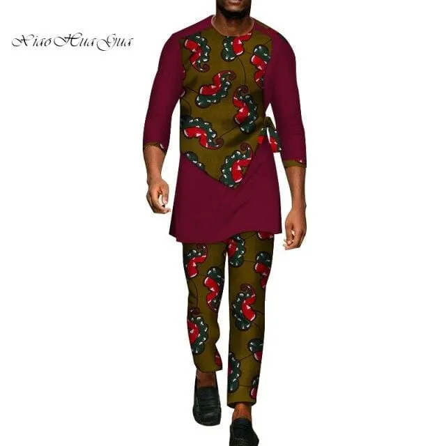 2 Pcs Set Men Dashiki Shirt and Long Pants African Clothes for Men Long Sleeve Shirt and Pants Men African Suits Set WYN94
