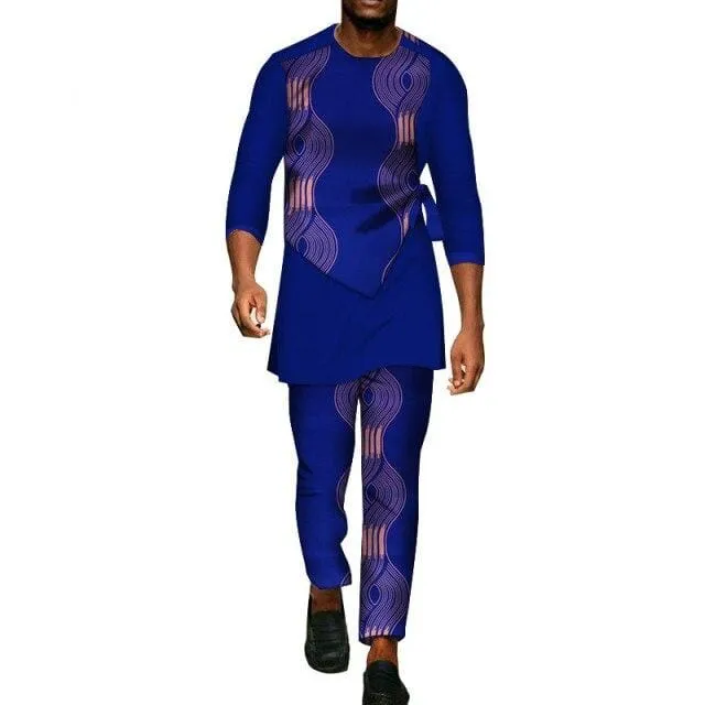 2 Pcs Set Men Dashiki Shirt and Long Pants African Clothes for Men Long Sleeve Shirt and Pants Men African Suits Set WYN94