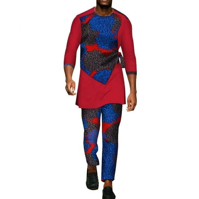 2 Pcs Set Men Dashiki Shirt and Long Pants African Clothes for Men Long Sleeve Shirt and Pants Men African Suits Set WYN94