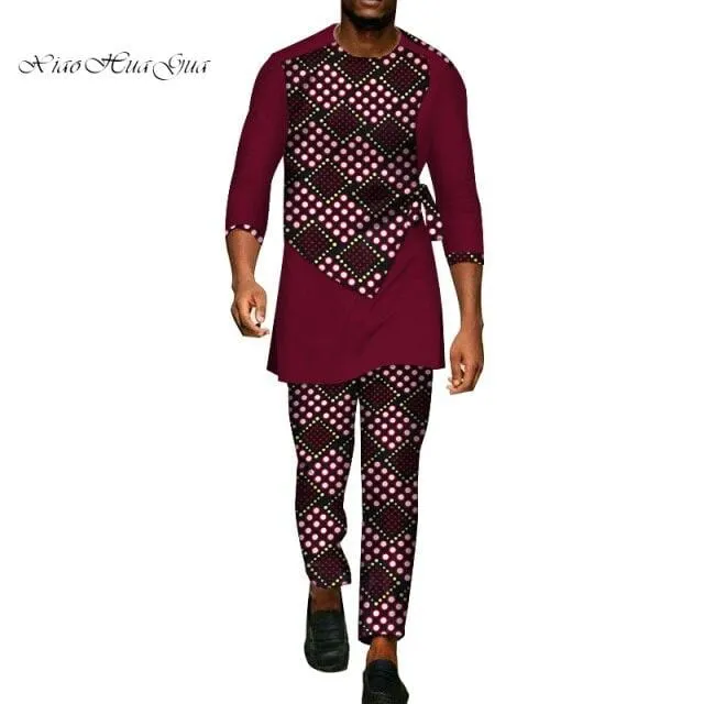 2 Pcs Set Men Dashiki Shirt and Long Pants African Clothes for Men Long Sleeve Shirt and Pants Men African Suits Set WYN94