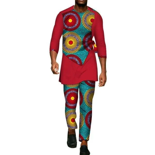 2 Pcs Set Men Dashiki Shirt and Long Pants African Clothes for Men Long Sleeve Shirt and Pants Men African Suits Set WYN94