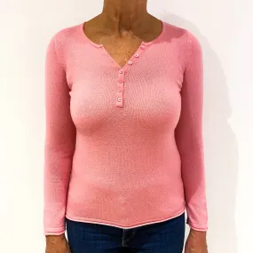 Baby Pink Cashmere Quarter Button Jumper Medium