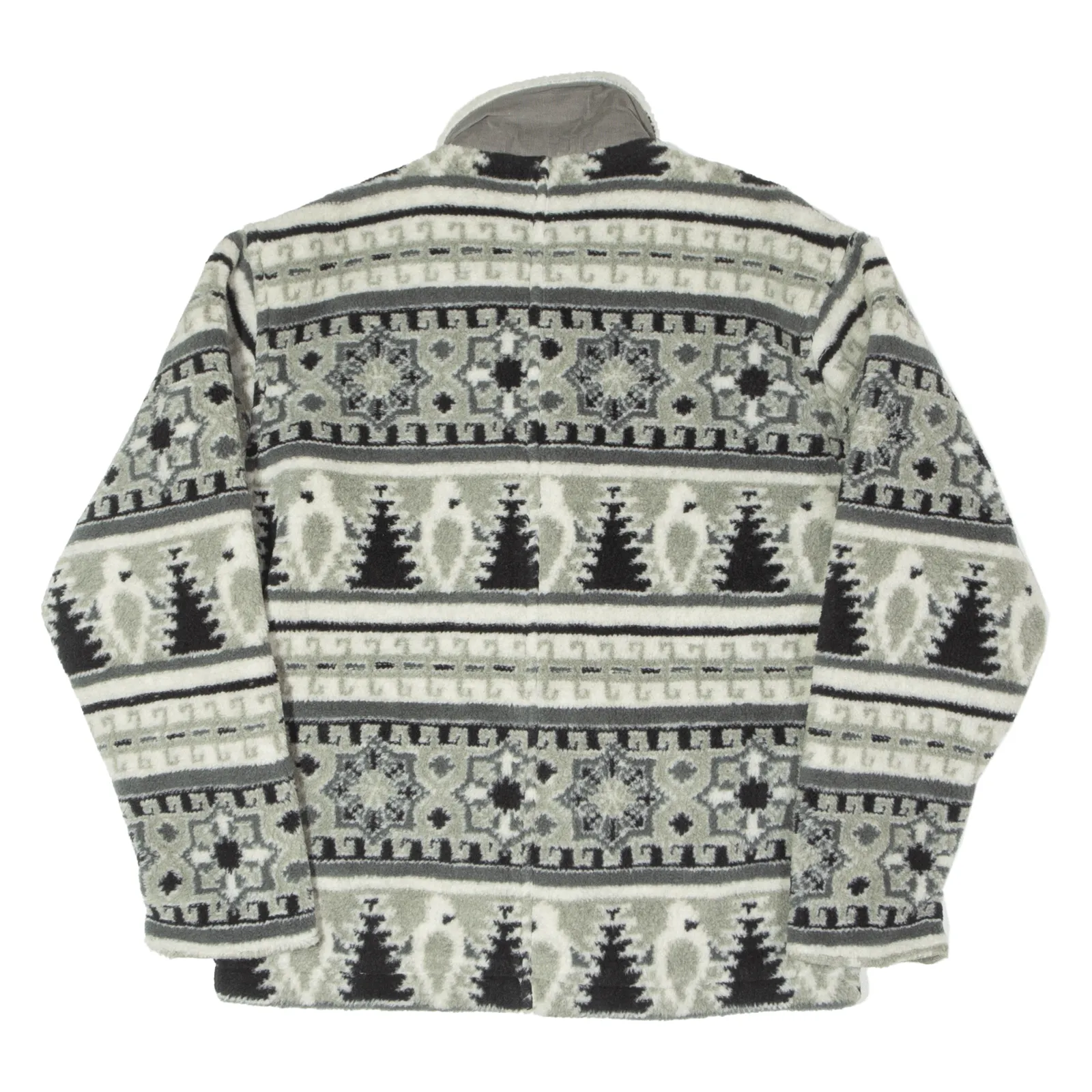 BEST WAY Fleece Mens Overcoat Jacket Grey Crazy Pattern S