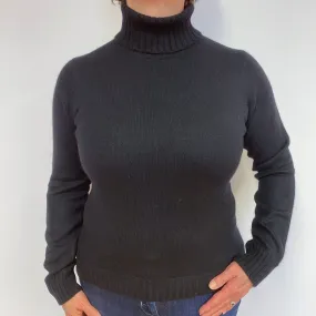 Black Heavy Knit Cashmere Polo Neck Jumper Large