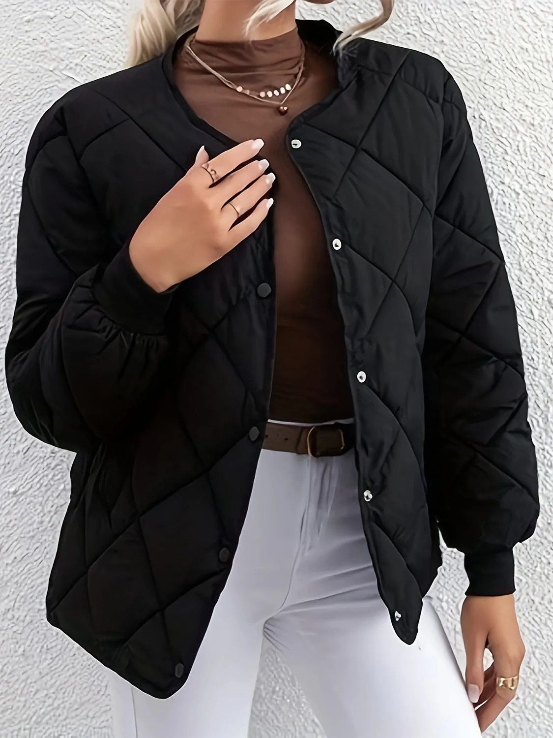 Blue Zone Planet |  Bubble Texture Snap Down Long Sleeve Winter Coat