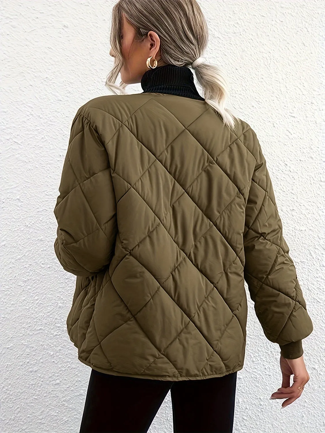 Blue Zone Planet |  Bubble Texture Snap Down Long Sleeve Winter Coat