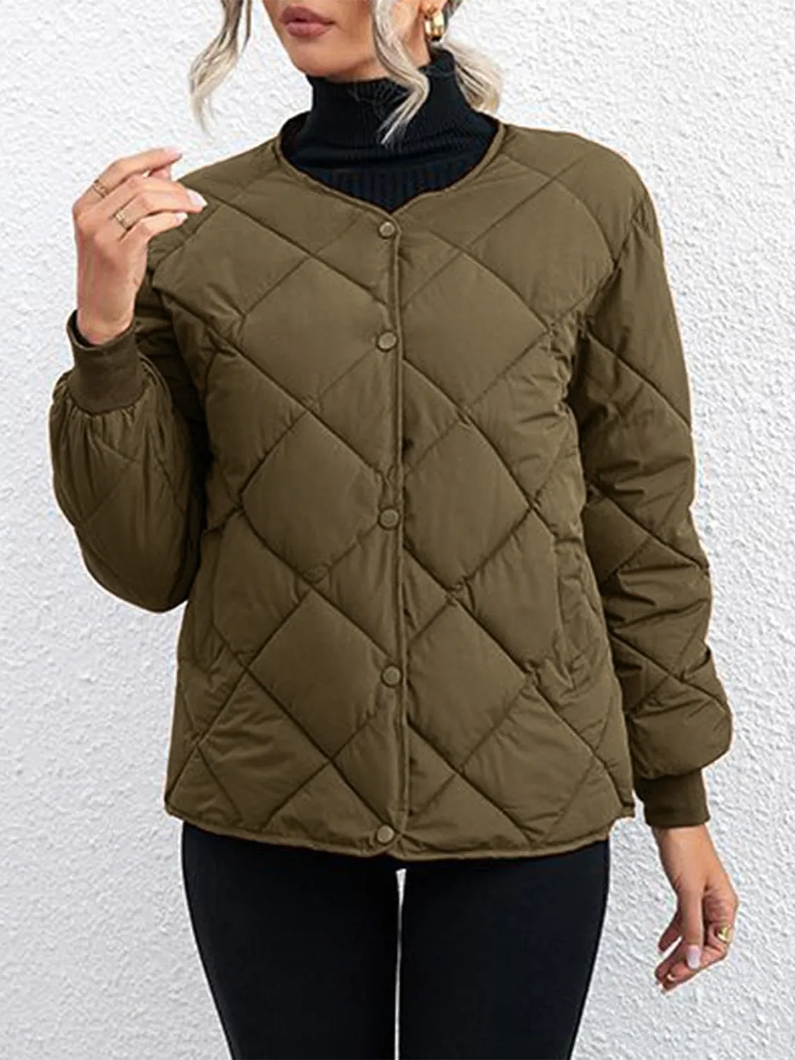 Blue Zone Planet |  Bubble Texture Snap Down Long Sleeve Winter Coat