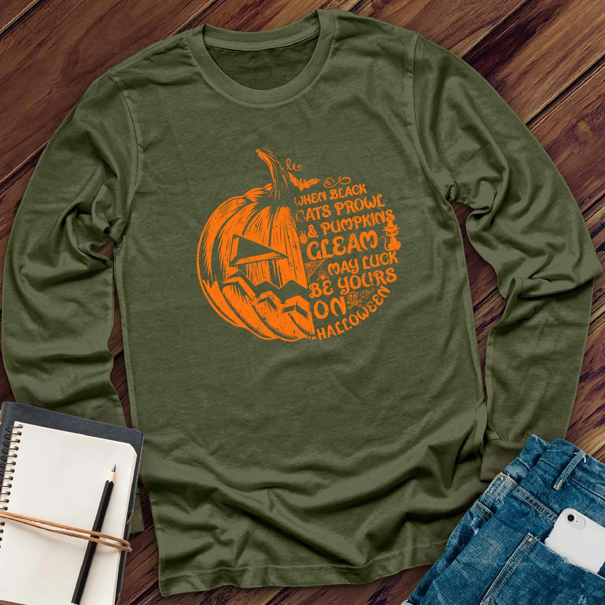 Cats Prowl and Pumpkins Gleam Long Sleeve