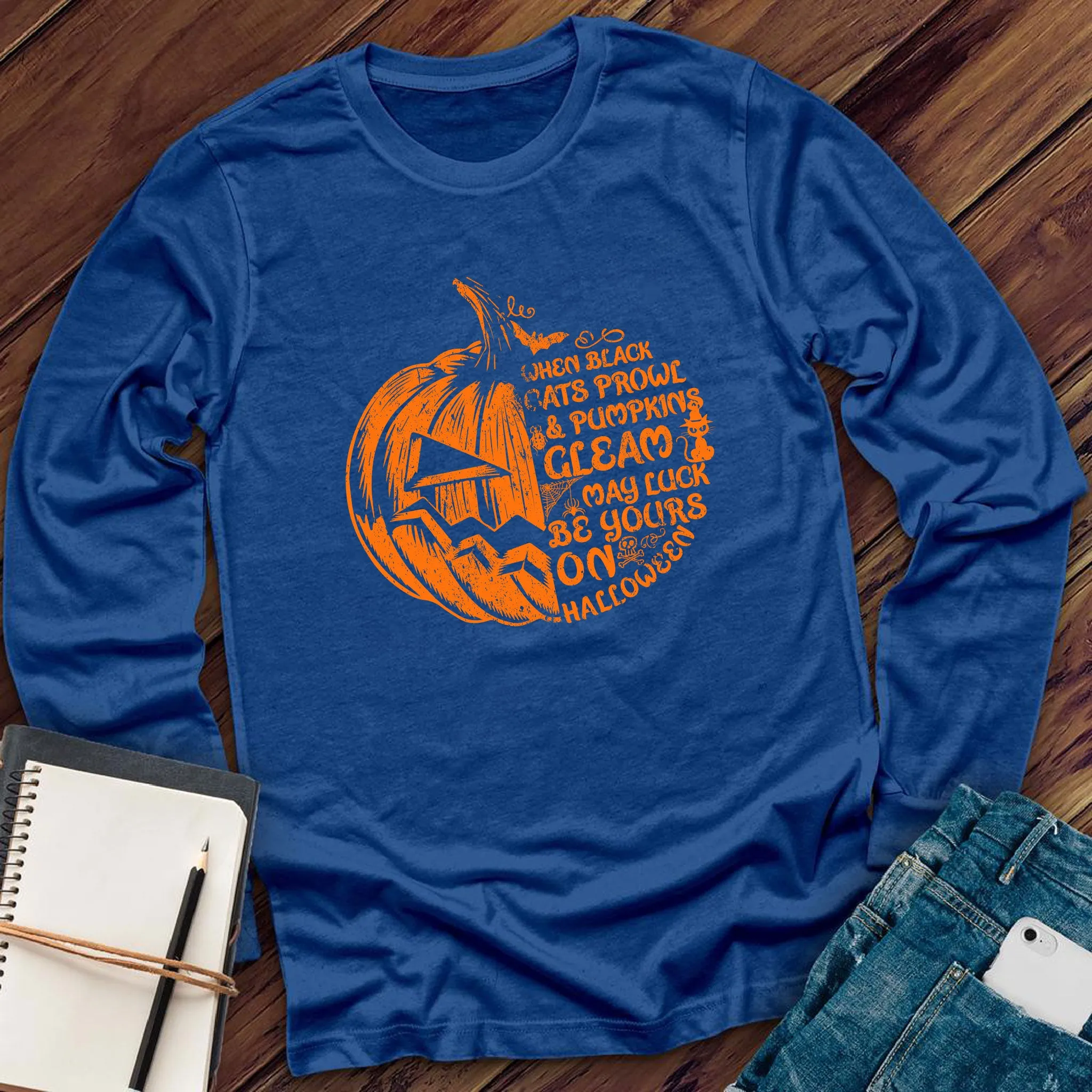 Cats Prowl and Pumpkins Gleam Long Sleeve