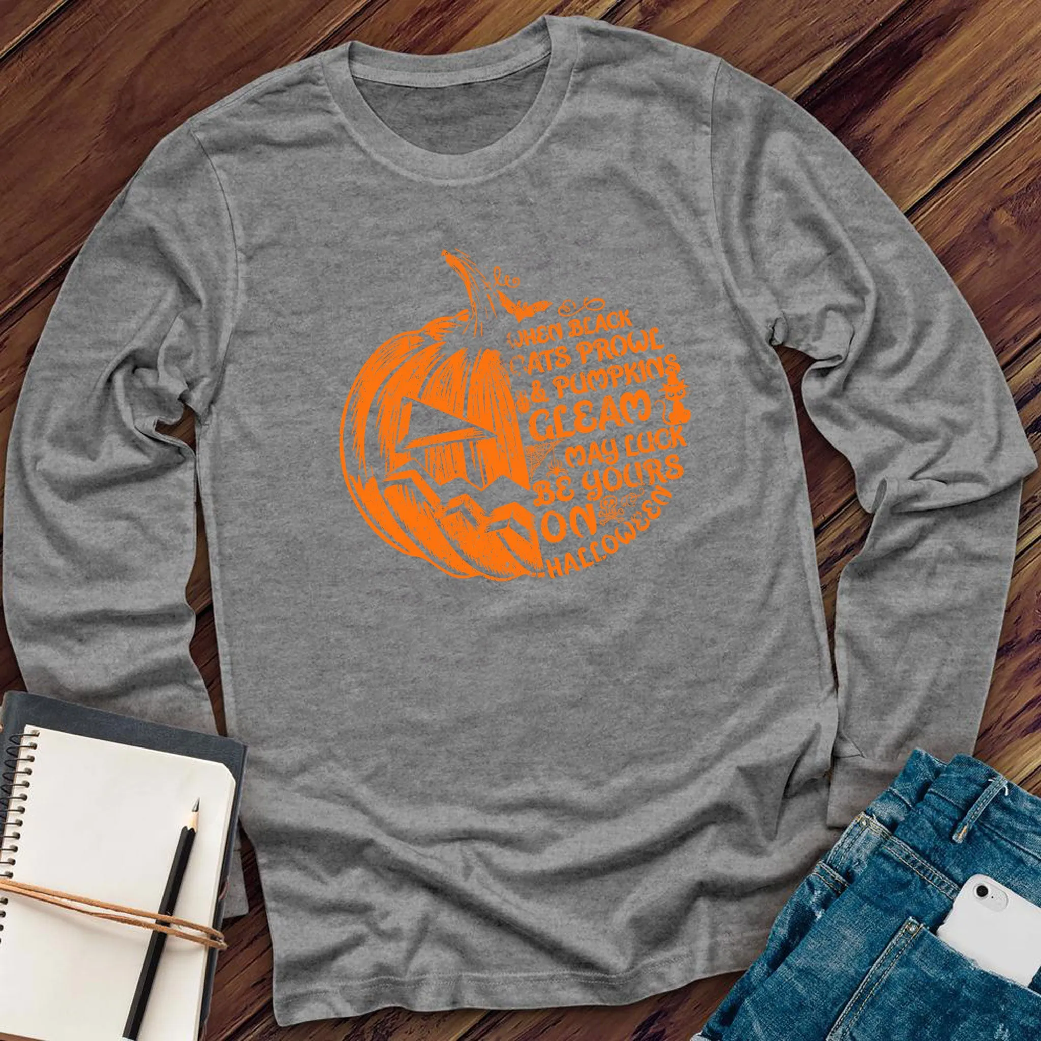 Cats Prowl and Pumpkins Gleam Long Sleeve