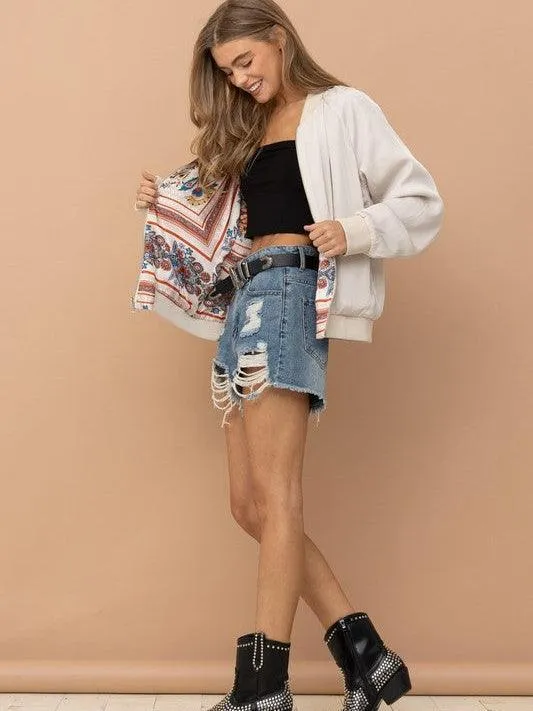 Champagne   Paisley Too Reversible Satin Bomber Jacket