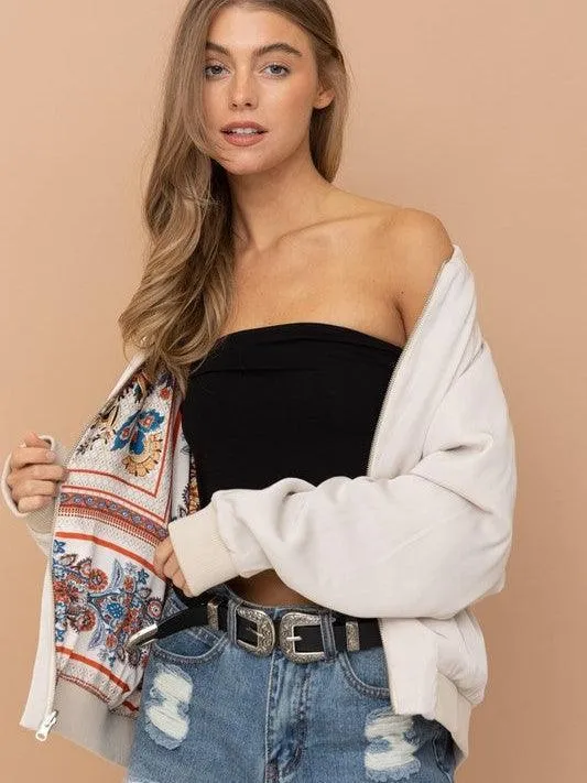 Champagne   Paisley Too Reversible Satin Bomber Jacket