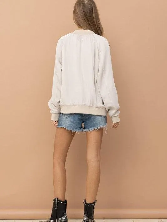 Champagne   Paisley Too Reversible Satin Bomber Jacket