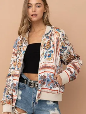 Champagne   Paisley Too Reversible Satin Bomber Jacket