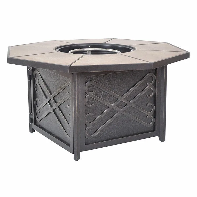 Five-Piece Taupe and Black Patio Chair and Gas Fire Pit Outdoor Furniture Set
