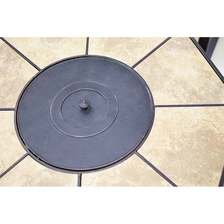 Five-Piece Taupe and Black Patio Chair and Gas Fire Pit Outdoor Furniture Set
