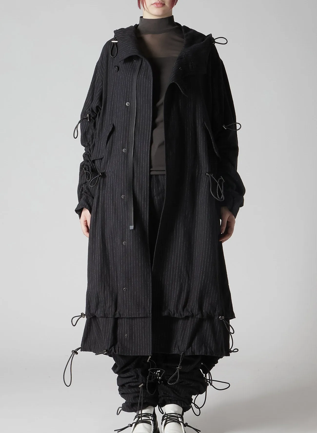 LOOSE ELASTIC COAT WITH STRIPES