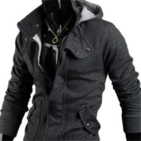 Men Fashion Casual Long Sleeve Slim Zipper Cardigan Hooded Jacket