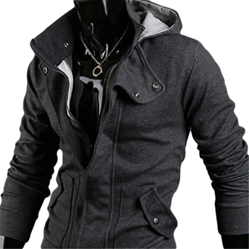 Men Fashion Casual Long Sleeve Slim Zipper Cardigan Hooded Jacket