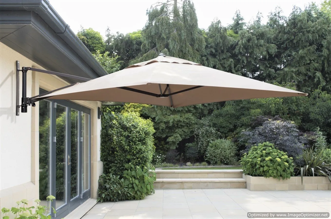 Norfolk Leisure Wall Mounted Cantilever Parasol Umbrella for Garden Patio Terrace 2m Square Taupe or Grey - INCLUDES MATCHING COVER