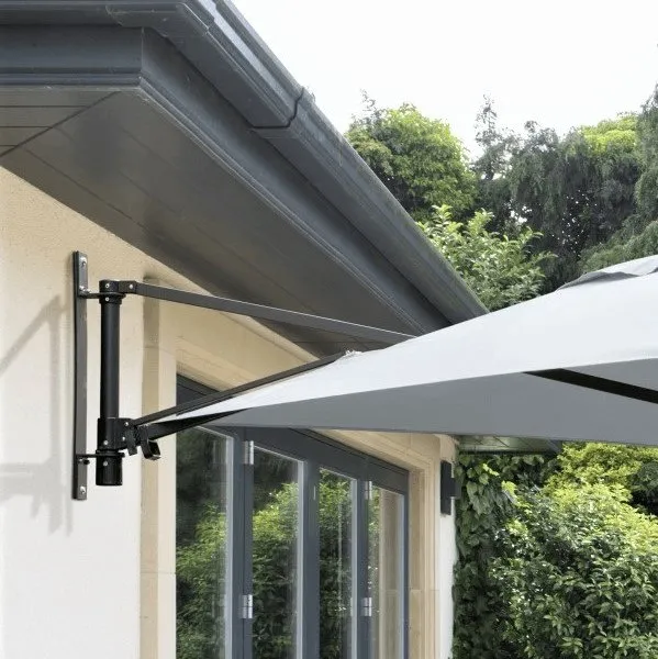 Norfolk Leisure Wall Mounted Cantilever Parasol Umbrella for Garden Patio Terrace 2m Square Taupe or Grey - INCLUDES MATCHING COVER