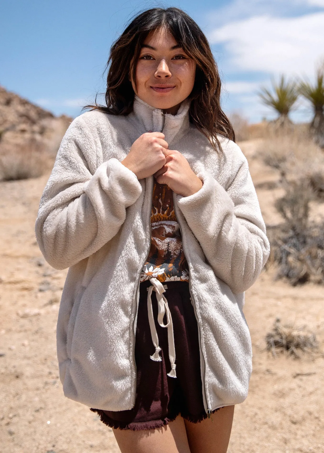 Pheelin Phuzzy Zip Up Jacket - Bone