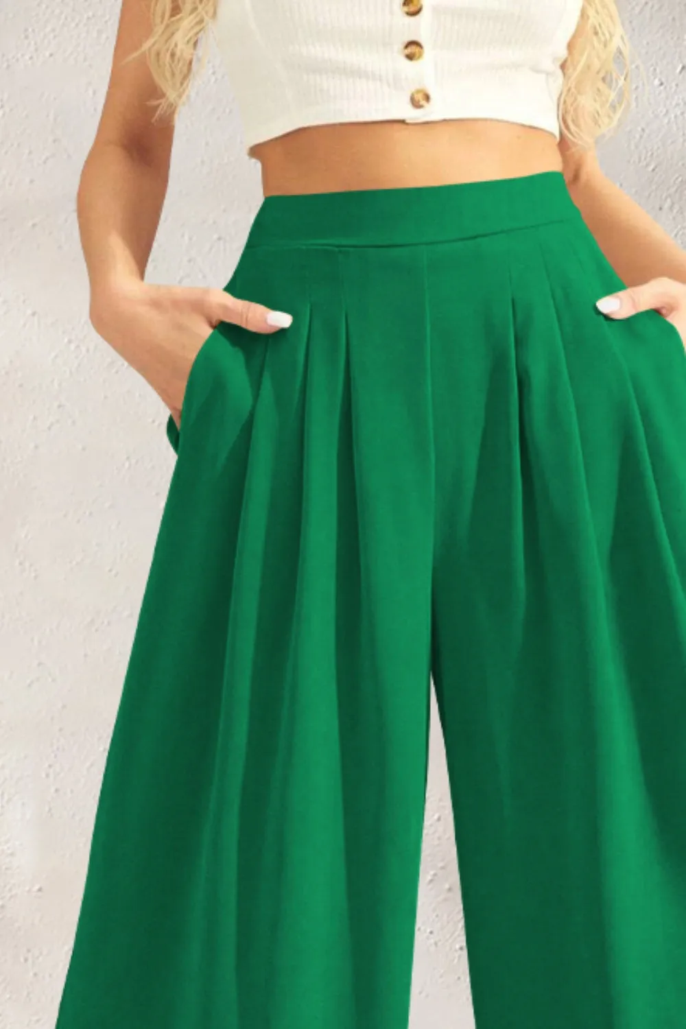 Pocketed High Waist Wide Leg Pants