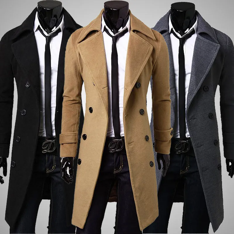 Riolio suit [M-4XL] 2024 New Men's Double Breasted Nylon Trench Coat Mid-Length Slim Casual Overcoat Coat