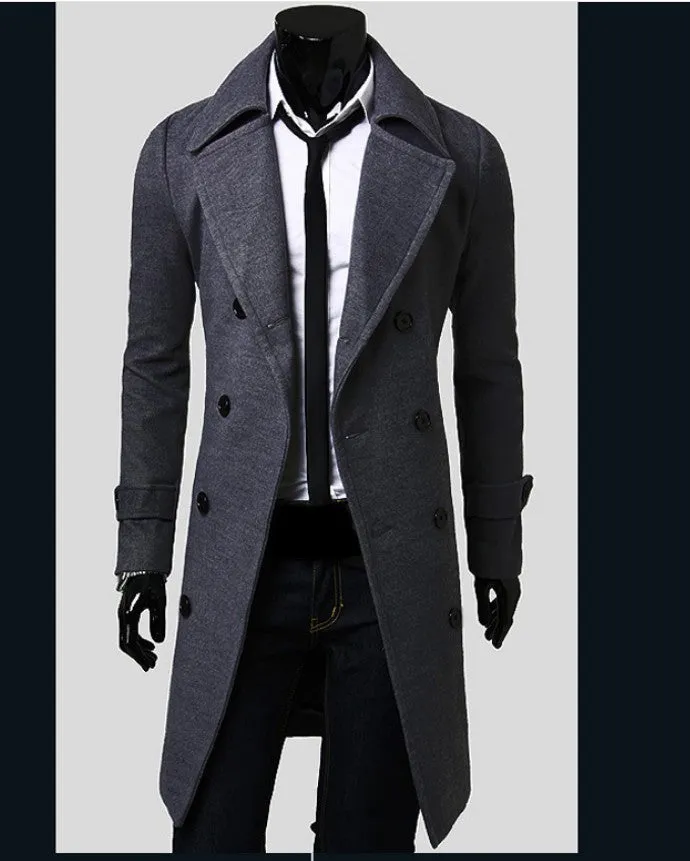 Riolio suit [M-4XL] 2024 New Men's Double Breasted Nylon Trench Coat Mid-Length Slim Casual Overcoat Coat