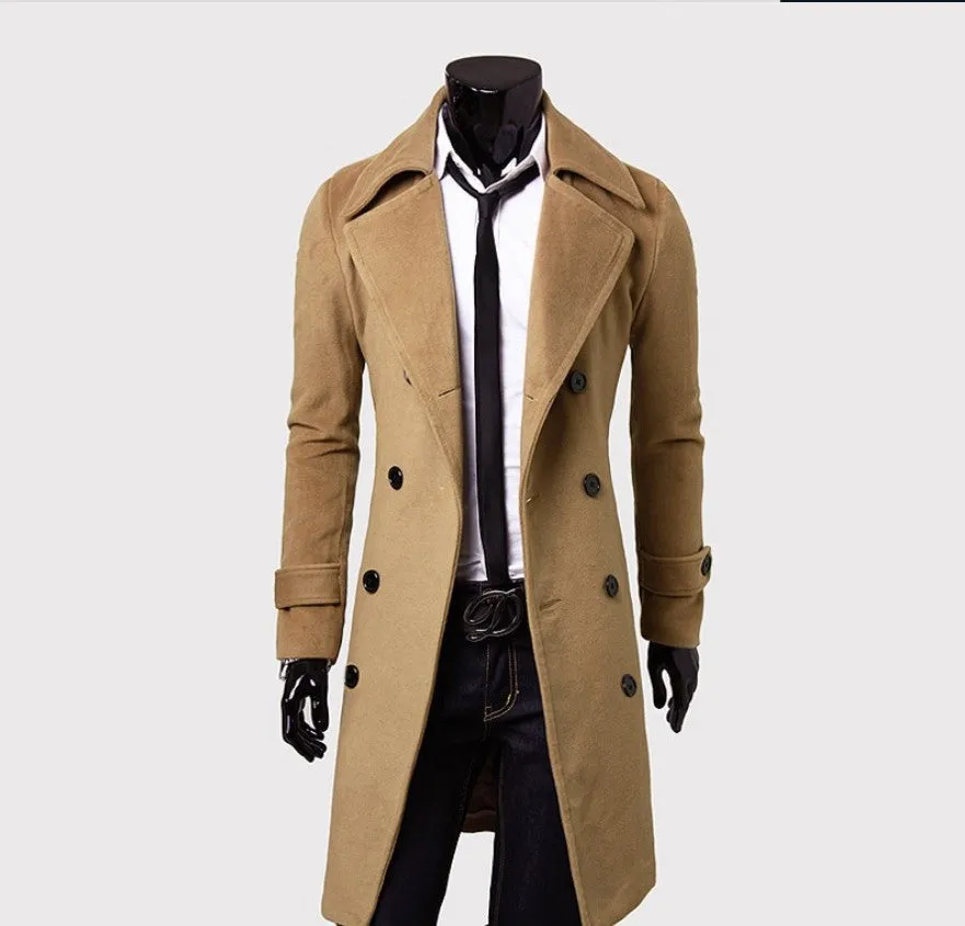 Riolio suit [M-4XL] 2024 New Men's Double Breasted Nylon Trench Coat Mid-Length Slim Casual Overcoat Coat