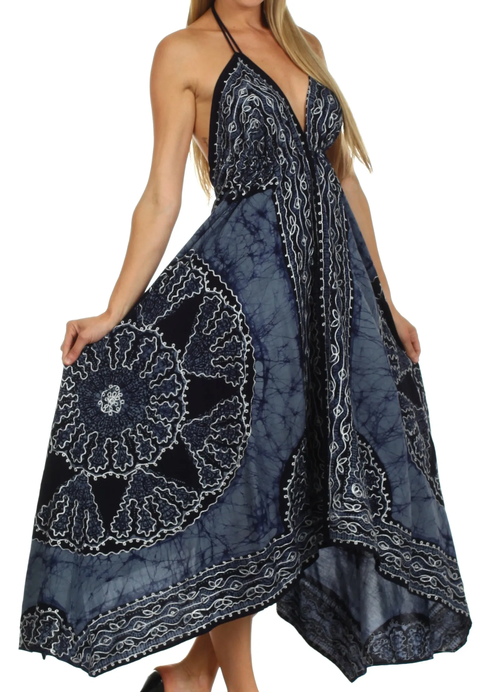Sakkas Batik Medallion Handkerchief Hem Adjustable Dress