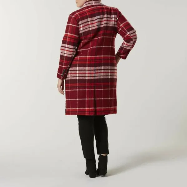 Simply Emma Women's Plus Double-Breasted Coat - Plaid Windsor Wine