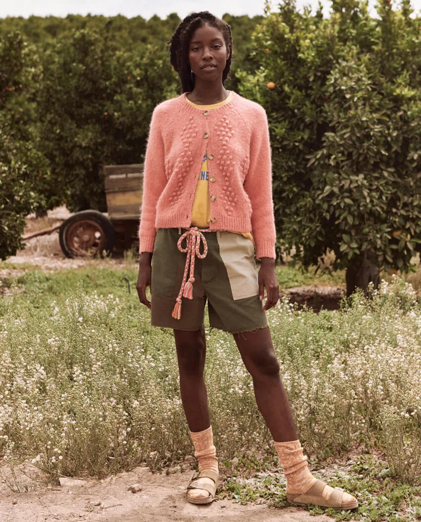 The Great - The Diamond Bobble Cardigan in Bright Rouge
