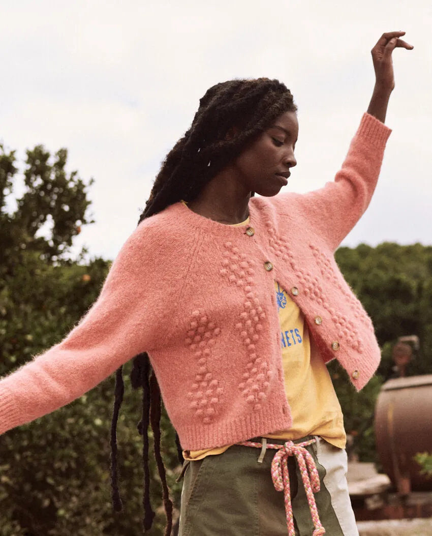 The Great - The Diamond Bobble Cardigan in Bright Rouge