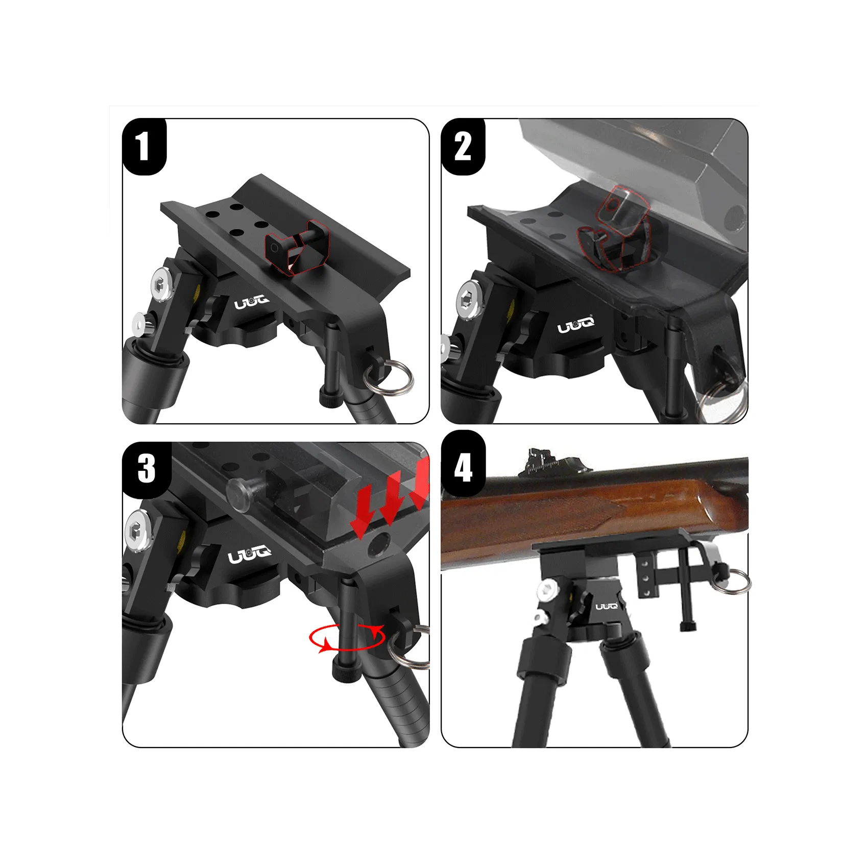 UUQ QV8 6"-9" Inches Tactical Rifle Adjustable Bipod Directly Attach to Sling Swivel Stud