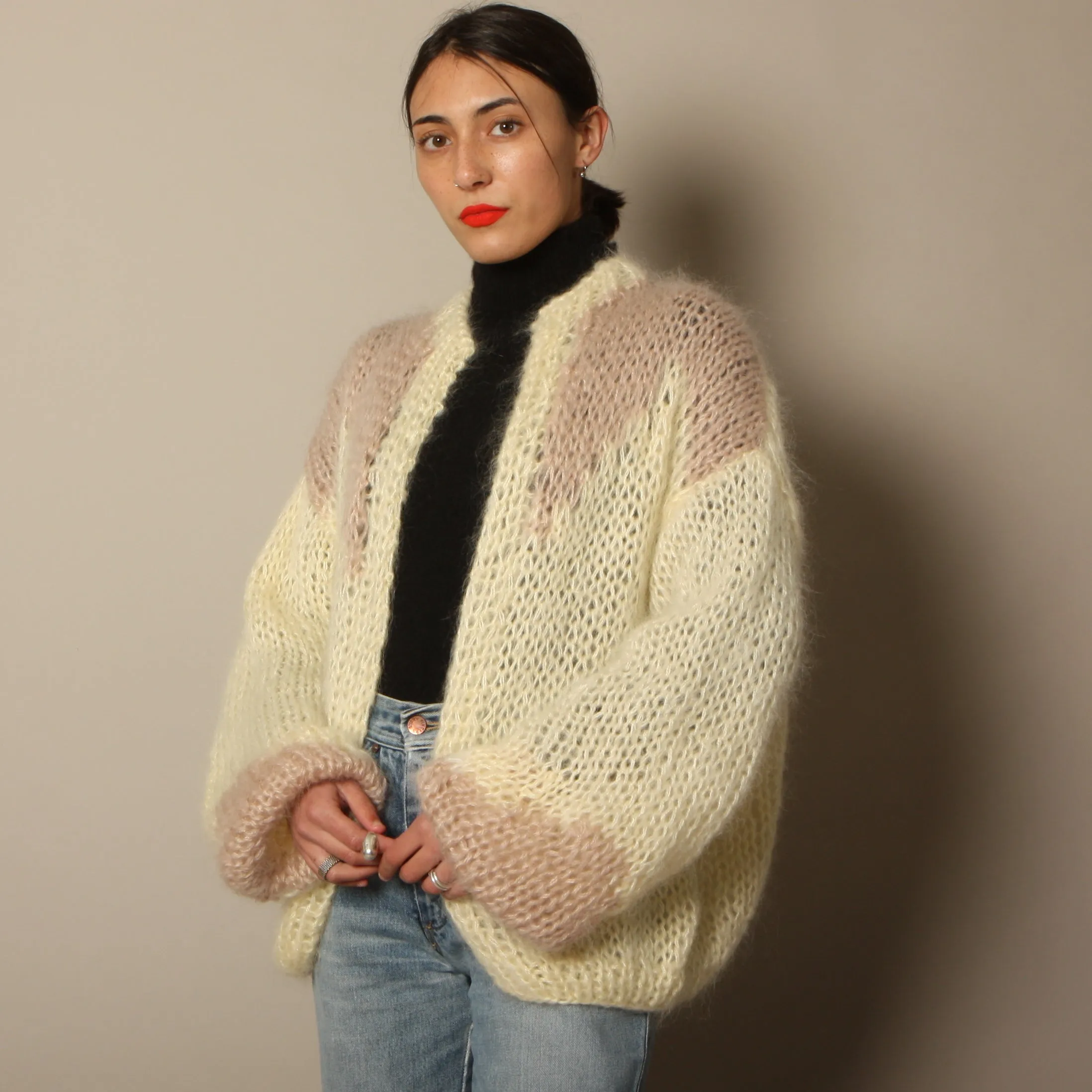 Vintage Softest Hand Knit Balloon Sleeve Sweater Coat