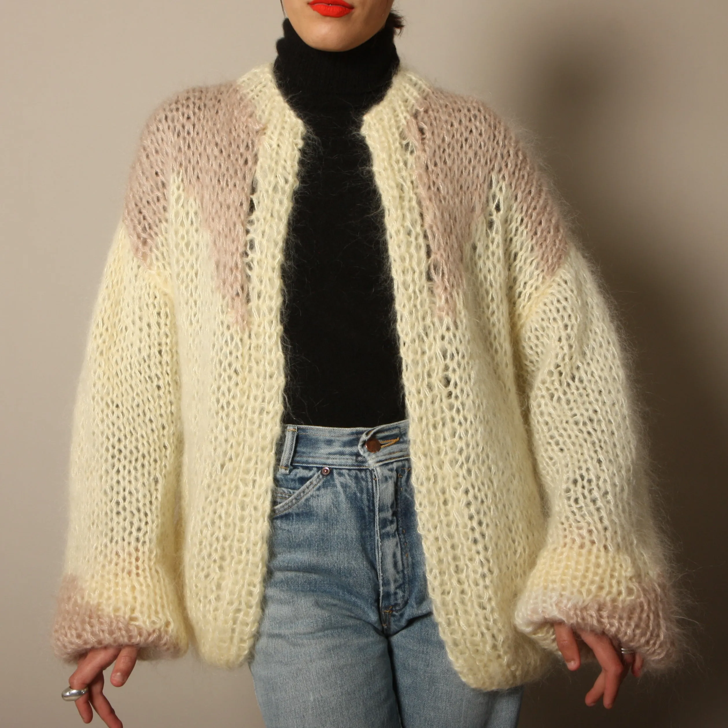Vintage Softest Hand Knit Balloon Sleeve Sweater Coat