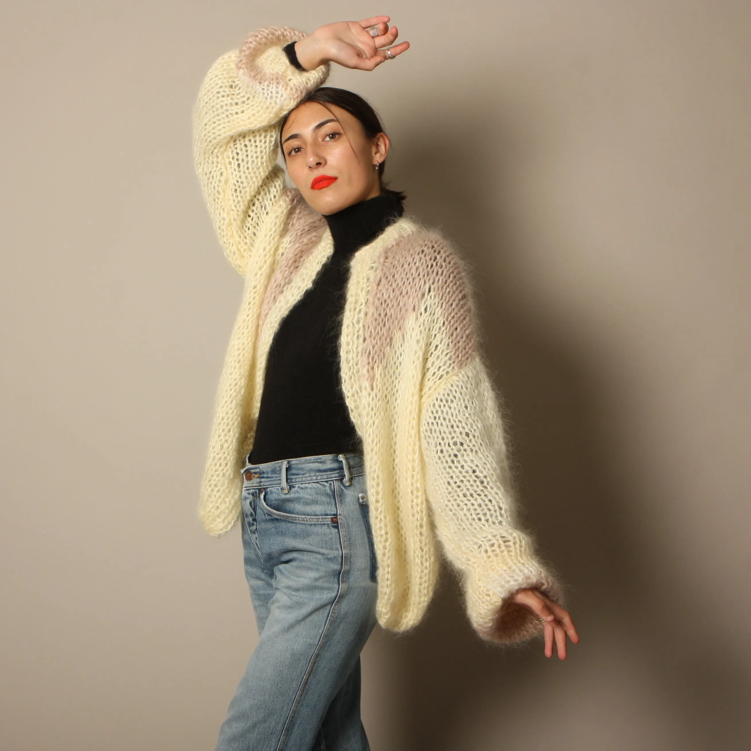 Vintage Softest Hand Knit Balloon Sleeve Sweater Coat