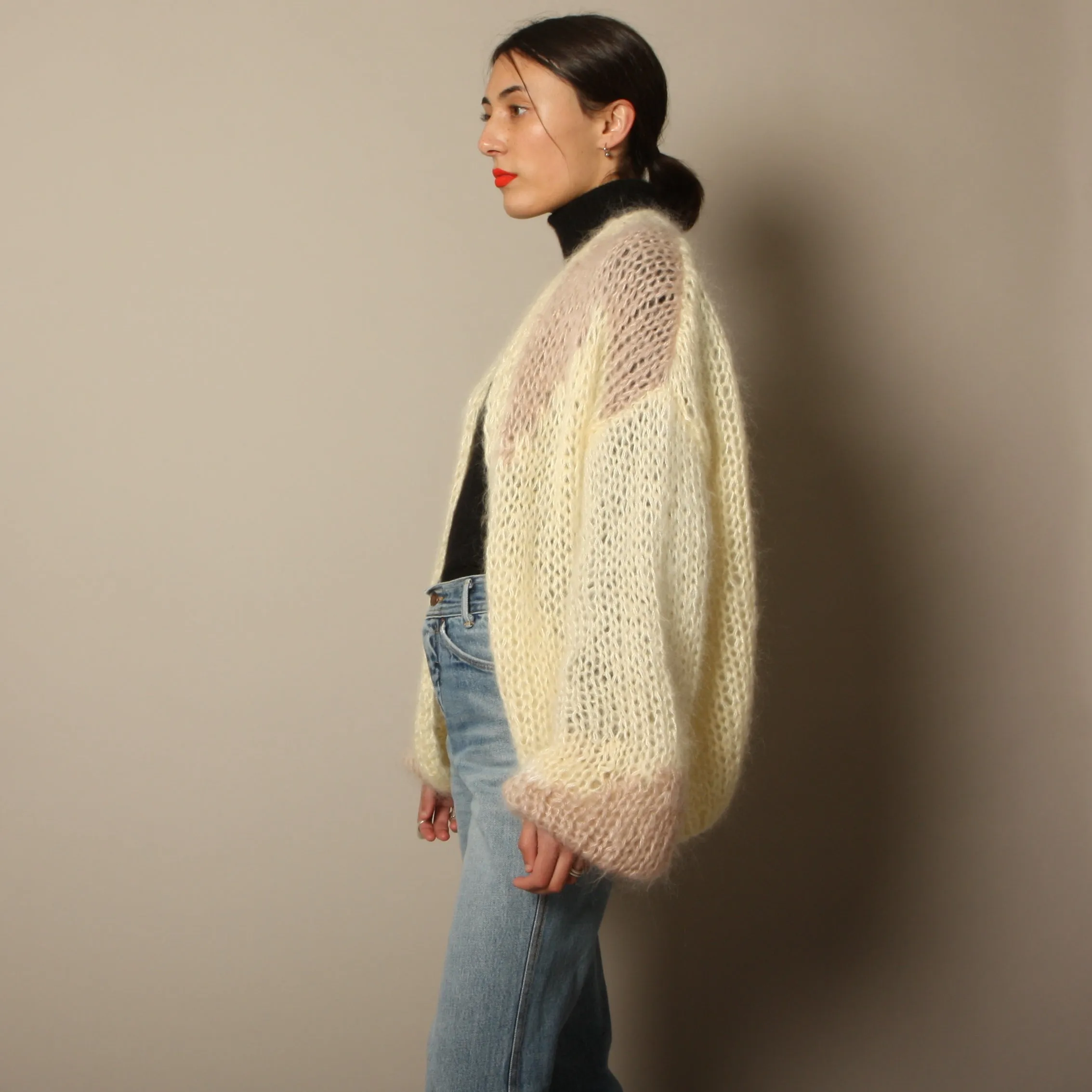 Vintage Softest Hand Knit Balloon Sleeve Sweater Coat