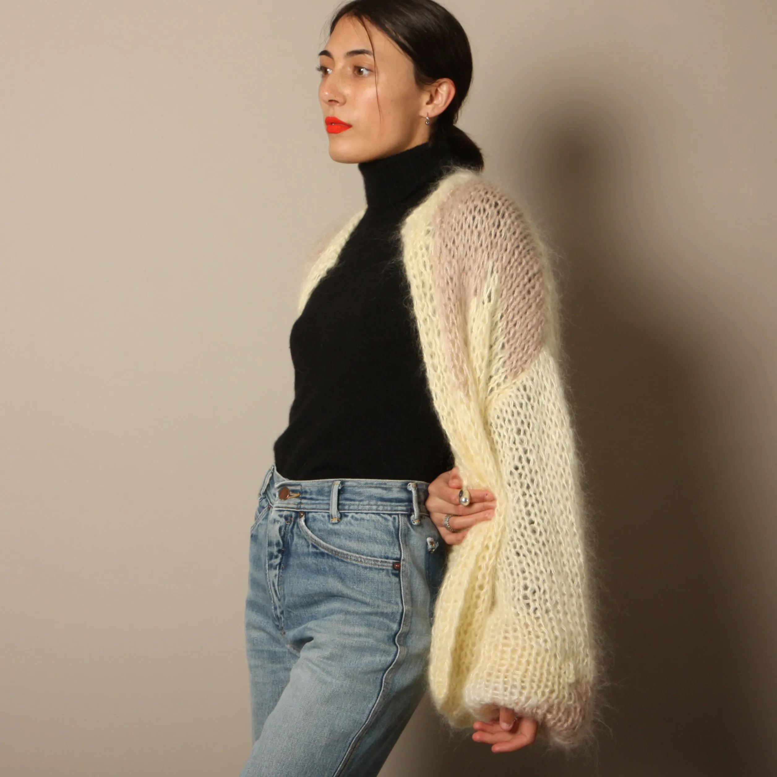 Vintage Softest Hand Knit Balloon Sleeve Sweater Coat