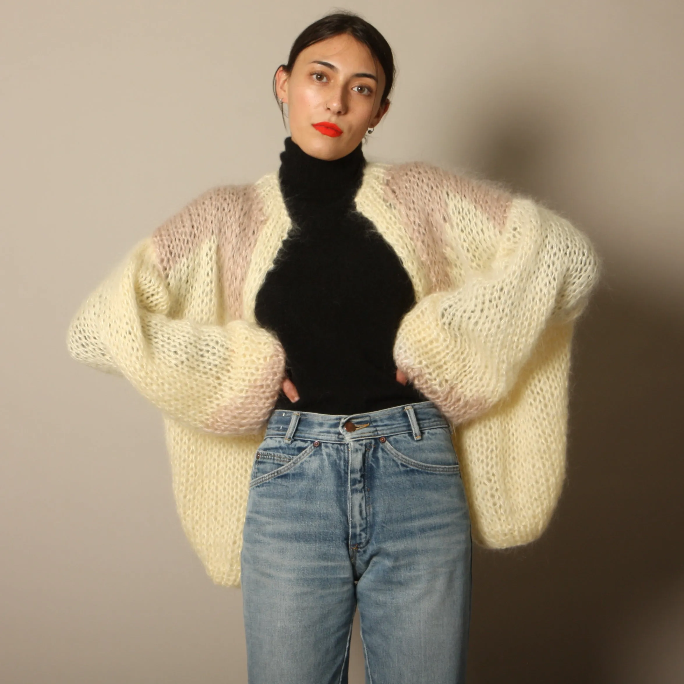 Vintage Softest Hand Knit Balloon Sleeve Sweater Coat