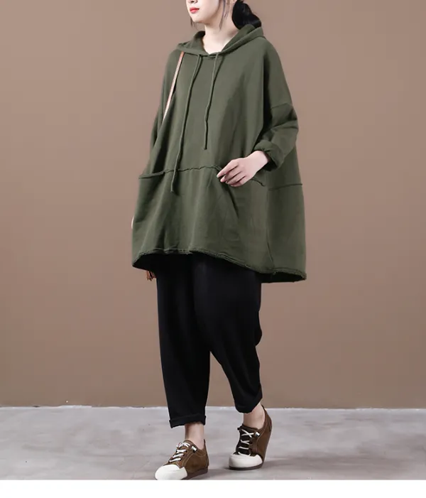 Women Spring Casual Coat Loose Draw String Hooded Parka Plus Size  Coat Jacket